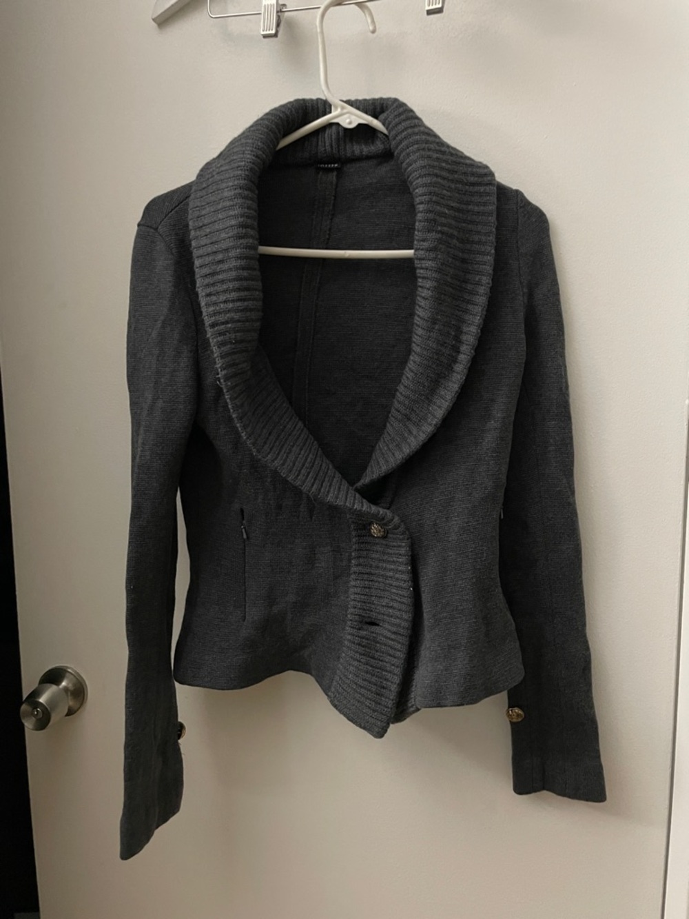 Joseph Charcoal Ribbed Shawl-Collar Knit Blazer size missing